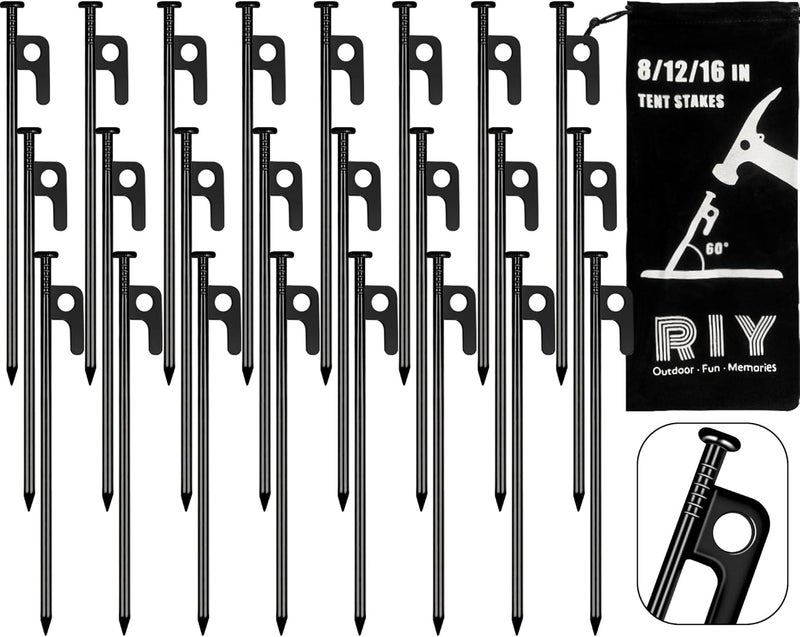 RIY Tent Stakes Heavy Duty 8 inch Metal Tent Pegs for Camping Steel Tent Stakes Inflexible and Unbreakable-24 PCS - Image 1